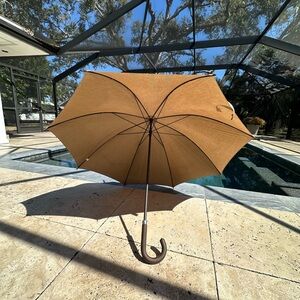 Vintage Ralph Lauren Umbrella with classic brown & tan Houndstooth & Leather